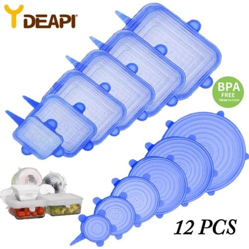 YDEAPI 6/12Pcs Stretchable Silicone Lids Reusable Universal Food lids Cover Kitchen Reusable Washable Silicone Food Wrap Lid