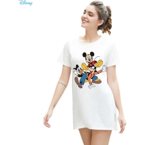 Disney Mickey Mouse Donald Women T-shirt Summer 2021 New Short Sleeve Casual Korean Style White Pink Midi Top Y2K Drop Shipping