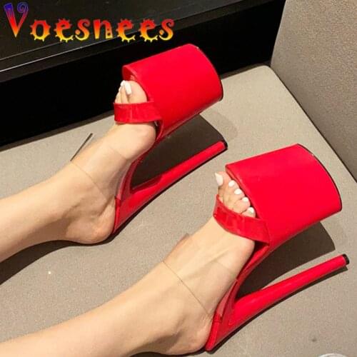 Transparent Women Shoes Walk Show Car Model Platform Sandals Super High Heels Sexy Nightclub Pole Dance Thin Heel Women Slippers