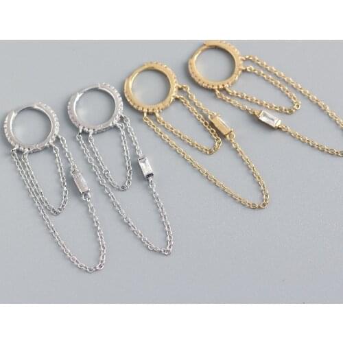 925 Sterling Silver Earring Fashion Zircon INS Style Chain Tassel Long Paragraph Ear ring Wild Women Girl Silver Ear Jewelry