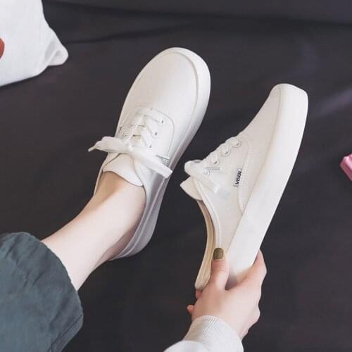 New half-drag inner increase canvas walking shoes for women without heel summer flat bottom breathable sneakers women Canvas