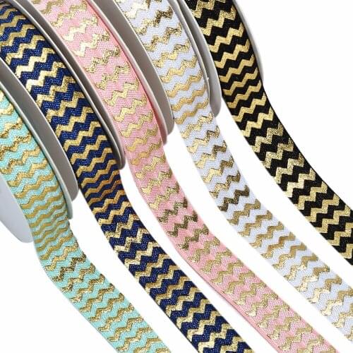 5/8" Gold Foil Chevron Fold Over Elastics FOE 100yards/roll welcome custom printed