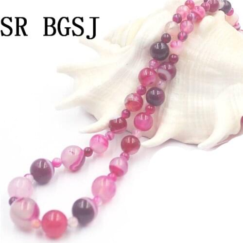 Free Shipping 4-12mm Plum Stripe Agat Onyx Graduated Natural Gems Stone Adjustable Girl Necklace 18"