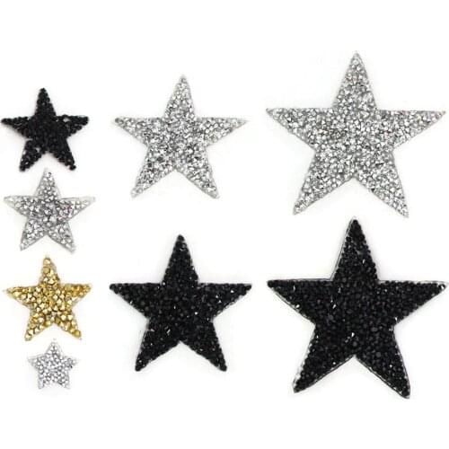 4Sizes Star Patches Iron On Rhinestones Star Patches For Clothes Accessories DIY Bags 5/10pcs Gold Sliver Black Strass