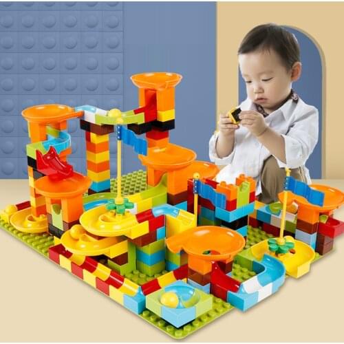 Large Particle Building Blocks Brick Marble Race Run Block 56-100pcs Duploe Funnel Slide Blocks DIY Bricks Children Toys