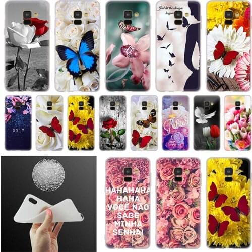 Red butterfly on white roses flower Phone Case For Samsung Galaxy A10 A20 A30 A40 A50 A60 A70 A6 A8 Plus A7 A9 2018 A3 A5 2017