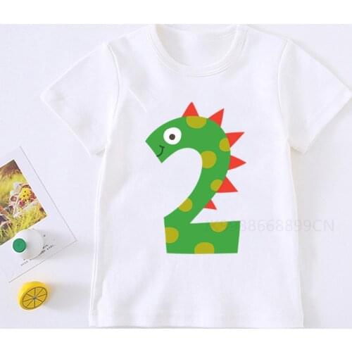 Boys Little Dino 1-5 Birthday Number Print T Shirt Children Birthday Boy Dinosaur Party T-shirts Boy&Girl Gift Tshirt Present