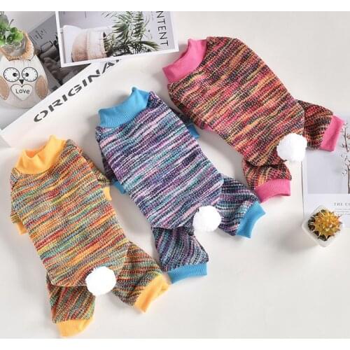 Pet Autumn And Winter Home Clothing Rainbow Four-legged Warm Sweater For Dogs Teddy Dog Pajamas Jumpsuit Pet Home Wear For Dog