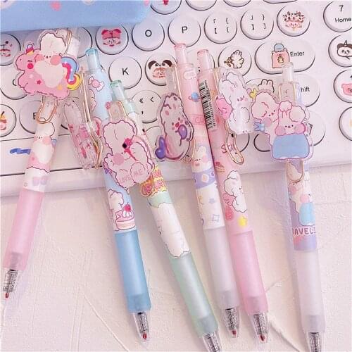6pcs/Set Gel Pen Cute Cartoon Rabbit 0.5mm Balck Ink Press Gel Pen Writing Pen Office Supply Stationery For Student