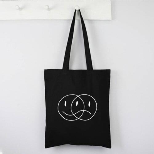 Harajuku Art Shopping Black Bags Canvas Tote Bag Printed Cartoon Reusable Cloth Bag Handbag Shoulder Bags Custom