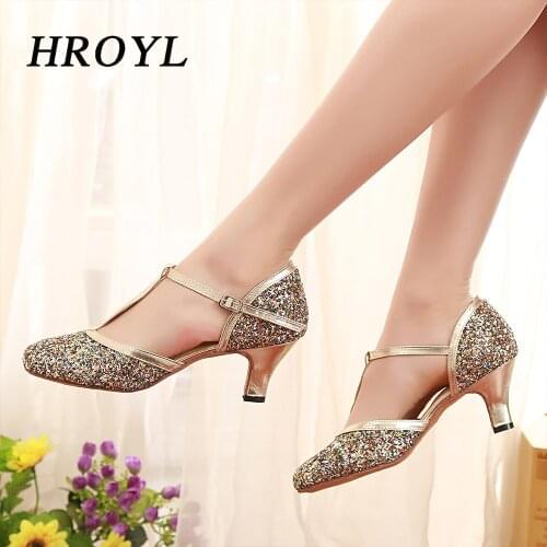 HROYL Latin Dance Shoes For Women Flash chip African print Salsa Dance Shoes Womens Ballroom Dance Sandal Hight Heel 10cm 8cm