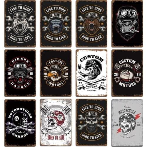Custom Motor Skull Metal Plaque Art Paintings Paint On Plate Vintage Metal Tin Sign Bar Garage Motorcycle Club Wall Signs Decor