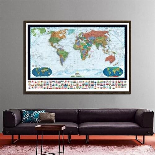 The World Physical Map With World Land Cover And Landforms Foldable No-fading Map With National Flag For Culture And Education