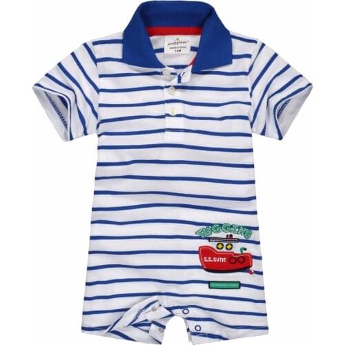 2019 Baby Rompers Turn-down collar Summer baby boy clothes Stripe Infant shirts 100% Cotton newborn clothes jumpsuits 0-24Month