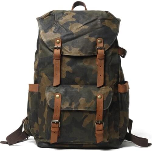 M298 Travel Men Backpack Shoulder Bag Camouflage Military Retro Canvas Fight Leather Men Large Capacity Waterproof Backpacks