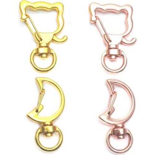 5Pcs Cat Moon Shape Metal Snap Hook Lobster Clasps Lanyard Keyring Keychain DIY