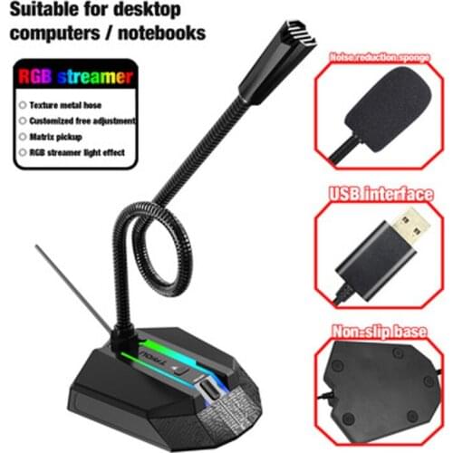 2021 New RGB Streamer USB Microphone Flexible MIC driver-free voice chat video conference microphone For PC desktop notebook