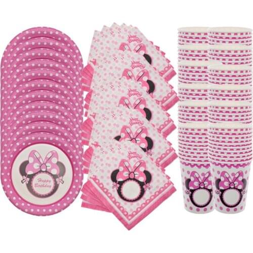 60pcs PINK MINNIE Paper Plate Cups Napkins Towels Happy Birthday Party Supplies Girls Mouse Baby Shower Wedding Home Decoration