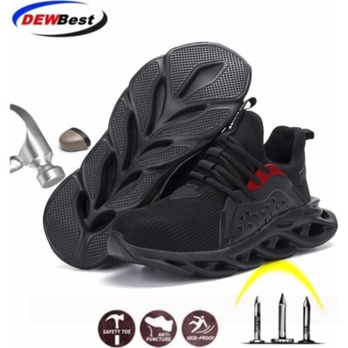 Mens Steel Toe Safety Work Shoes Lightweight Breathable Anti-smashing Non-slip Construction Protective Footwear DEWBEST
