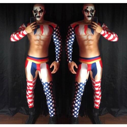Nightclub Stage Costume Male 3D False Muscle Printing Skinny Clown Jumpsuit Abdominal Muscles Elastic Halloween Outfit DT1188