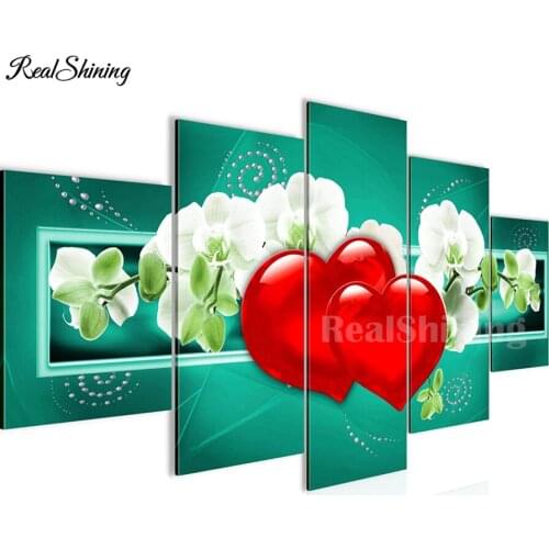 4 pcs set Magnolia orchid 5d Diy diamond painting red heart flower multi full square diamond drill 3d diamond embroidery T17