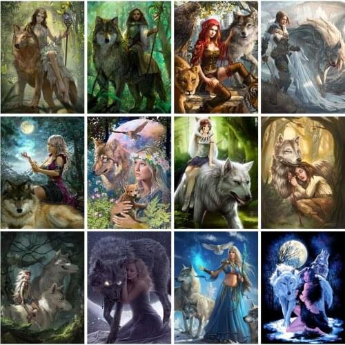 FIYO Wolf DIY 5D Diamond Painting BeautyFull Round Rhinestone Paintings Animal Diamond Embroidery Cross Stitch Mosaic Home Decor
