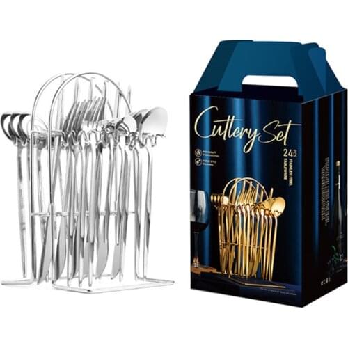 24 Pieces Cutlery Set Golden Western Food Knife, Fork And Spoon Tableware Set Steak Knife Fork Dessert Fork Set