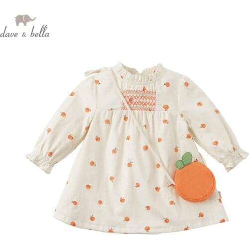 DBM16913 dave bella spring baby girls fashion fruit print dress with a small bag party dress kids infant lolita 2pcs clothes