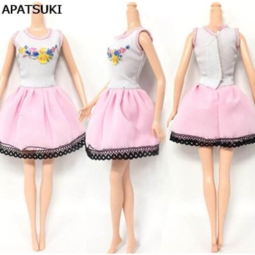 Causal Wear Fashion Clothes For Barbie Dolls Pink Princess Short Dresses For Barbie Dollhouse Doll Clothing
