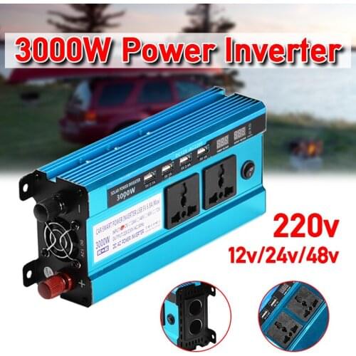 3000W Inverter DC 12V 24V 48V To AC 220V Power Voltage Convertor Transformer Double LCD Display 4USB Solar Power Car Inverter