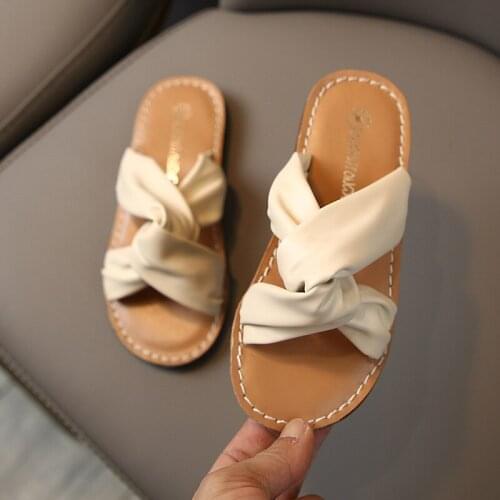 Little Girls Casual Shoes Summer Children Kids Baby Girls Cross Belt Flat Slipper Baby Girls Sandals Slides for Girls Size 21-30