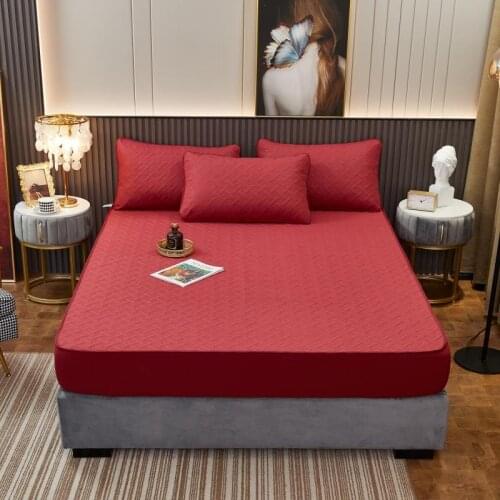 Quilted Waterproof Mattress Cover Queen/King Size Quilted Thick Fitted Sheet Red Color Double Size Mattress Protector180x200