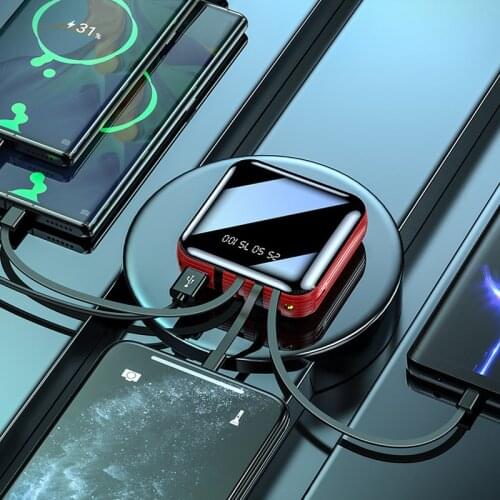 20000mAh Mini Power Bank Built in Cable For Xiaomi Mi iPhone Samsung Powerbank Portable Charger External Battery Pack Poverbank