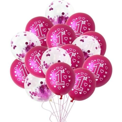 10pcs Pink 1st Birthday Balloon One 1 Year Old First Happy Birthday Party Decoration Baby Shower Girl Favor Latex Ballons Decor