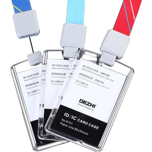 DEZHI Brand New Retractable Custom Lanyard with Full Transparent Business ID IC Card Holder,Vertical Horizontal Available
