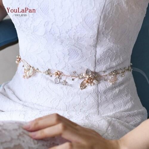 TOPQUEEN SH313 Rose Gold Diamond Dress Belts Elegant Bridal Belt for Women Dress Belt Bridesmaid Belts for Dresses Bling Belt