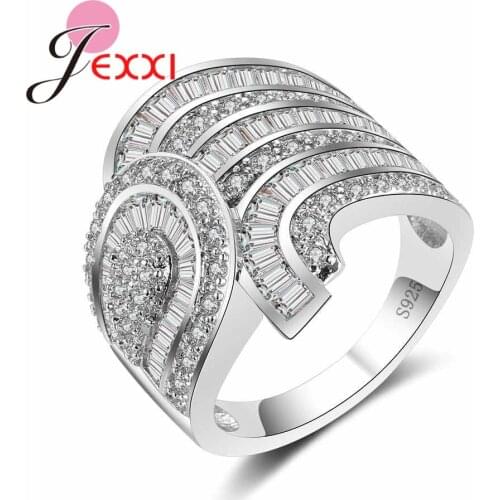 Wide 925 Sterling Silver Ring Female Fashion And Personality Jewelry Accessories Impressed White Zircon Eternity Love