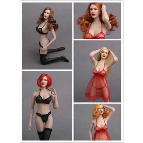 1/6 Scale Women Head Sculpt with Facial Expression Open mouth Curly brown Hair GC017 For 12" Action Figures Pale