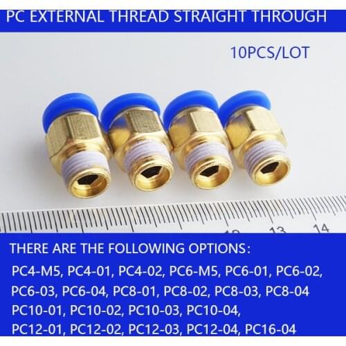 10PCS/LOT BSPT PC6-01 PC6-02 PC8-02 PC10-02 Air Connectors Male Hose Fittings Straight Push In pneumatic Fitting 1/4 connector