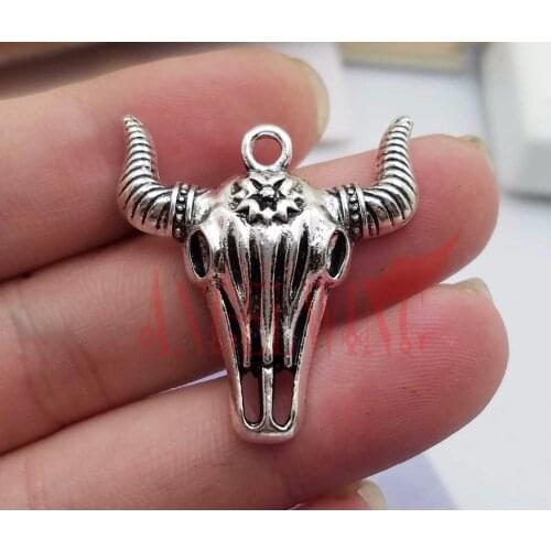 10pcs/lot--33x29mm, Antique Silver plated skull bull head charms ,DIY supplies, Jewelry accessories