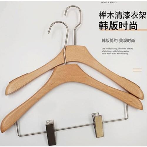 10pcs/lot Beech Wood Clothes Hangers Natural Color Non-Slip Wooden Hanger for Suits Coat Jeans Pants for Clothing Shop