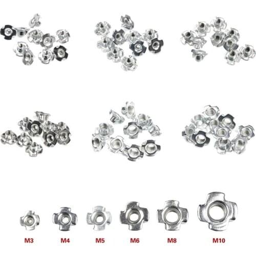 10Pcs M3 M4 M5 M6 M8 M10 Zinc Plated Four Claws Nut Speaker Nut T-nut Blind Pronged Tee Nut Furniture Hardware