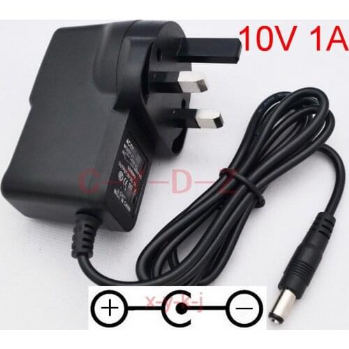 100PCS High quality AC/DC 10V 1A Switching Power Supply adapter Reverse Polarity Negative Inside UK plug 10V 1000mA