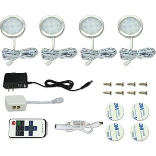 4Pcs LED Under Cabinet Light Kitchen Puck Llights with Wireless RF Remote Dimmable Closet lamp wardrobe bar Lamps Decoration