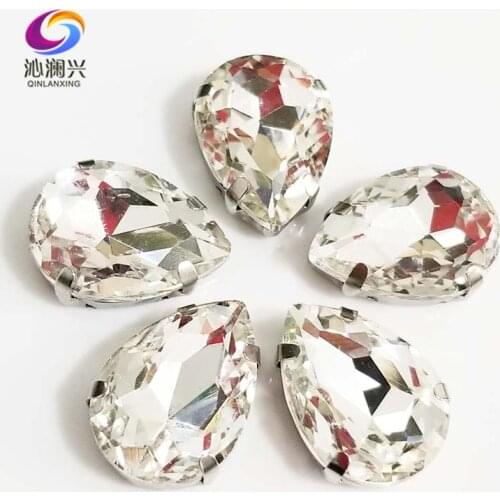 Free shipping clear white teardrop shape High quality AAAA Glass Crystal flatback sew on rhinestones,Diy Clothing accessories