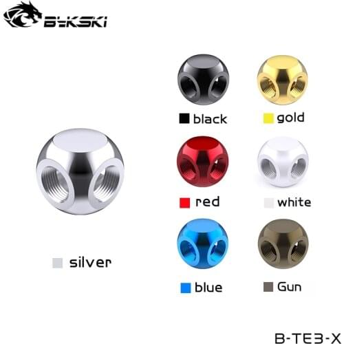 BYKSKI G1/4'' 3 Way Cubic Spliter Water Cooling Necessary Accessories Adapter,Black,White,Silver,Gold,Blue,B-TE3-X