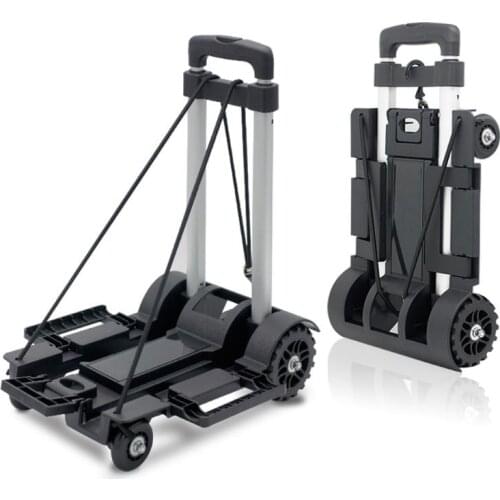 Black Folding Luggage Cart Light Aluminum Collapsible Portable Fold Up Dolly Hand Truck for Travel Moving and Office Use