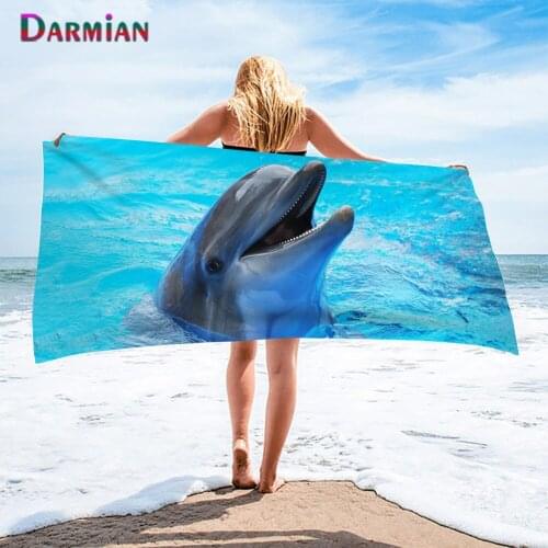 DARMIAN Hot Sale Lovely Dolphin 3D Print Bath Towel Children Shower Hair Face Blanket Soft Quick Dry Summer Travel Beach Towels