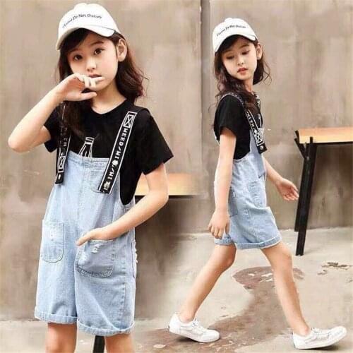 2ps set Casual Kids Girls Summer Denim Overalls Shorts 2020 New Children Jeans Short Jumpsuits Teenage Girls Jeans Strap Shorts