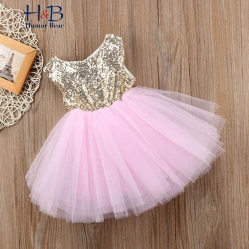 Humor Bear Summer Sleeveless Girls Princess Dress Fancy Wedding Dress Sleeveless Sequins Party Birthday Baptism Dress